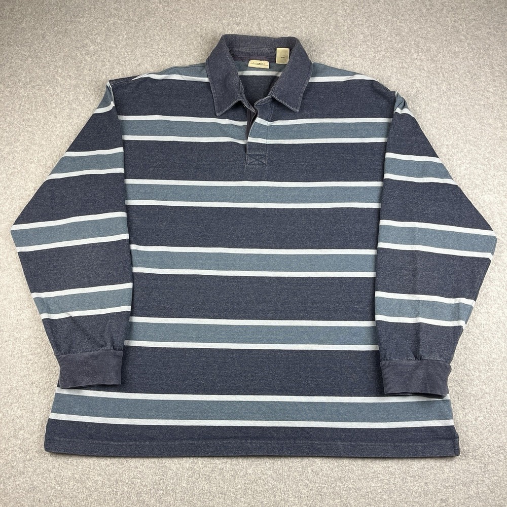 Vintage St Johns Bay Rugby Shirt Mens 2XLT Stripped Blue Heavy Cotton Polo 90s